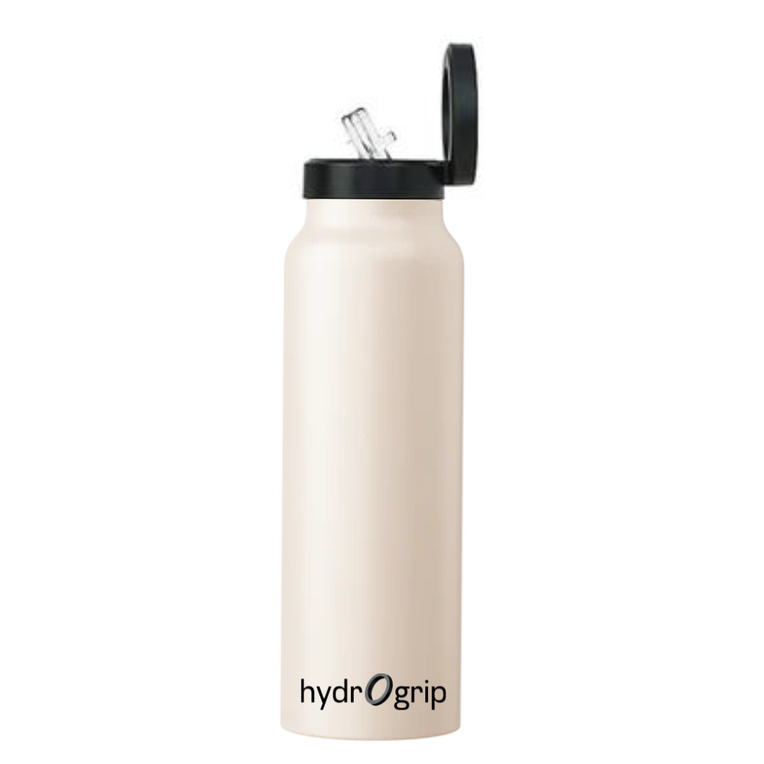 Double-insulated white HydroGrip bottle designed for hydration on the move.