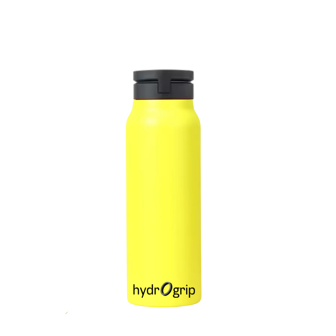 Hydrogrip Yellow Water Bottle with Phone Holder. Closed Cap. Double Insulated Water Bottle